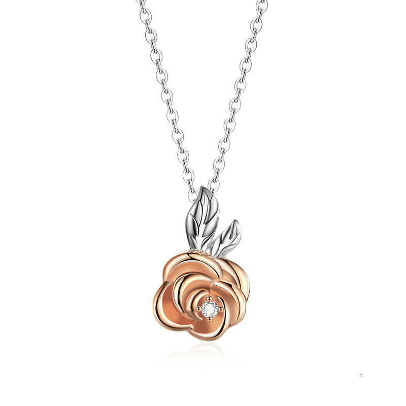Rose Flower S925 Sterling Silver Two-tone Diamond Necklace