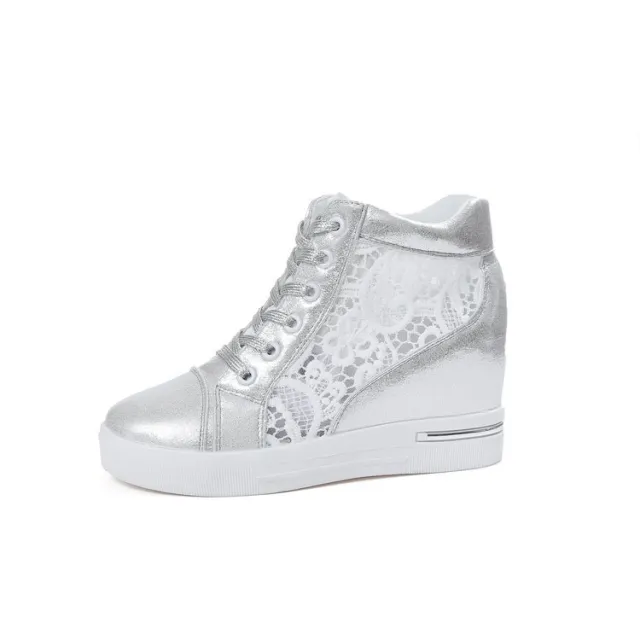 White Shoes Lace Breathable Shoes Silver - Shop at LoveMi