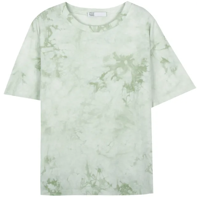 American Retro Green Tie dye Short sleeved T shirt Women's Fashion Ins Niche Design Top Hair Two Matcha Green - Shop at LoveMi