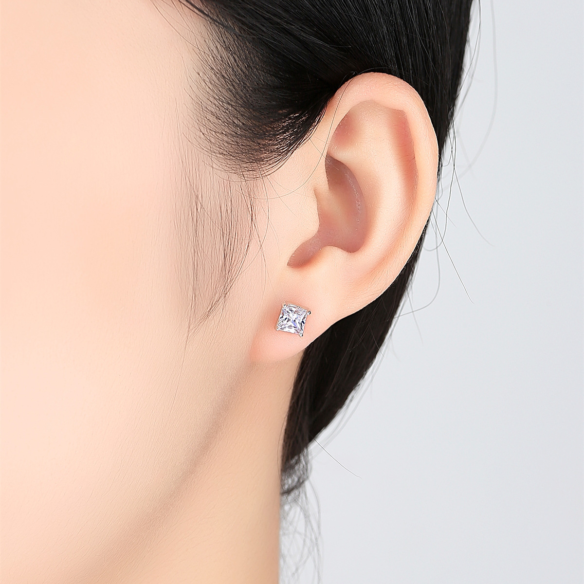 S925 Sterling Silver Stud AAA SquareZircon Inlay