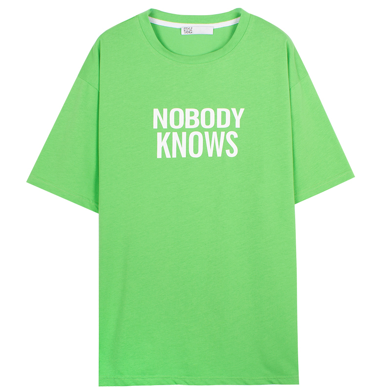 Title 3, Green Letter Short Sleeve T-shirt Women Loose C...