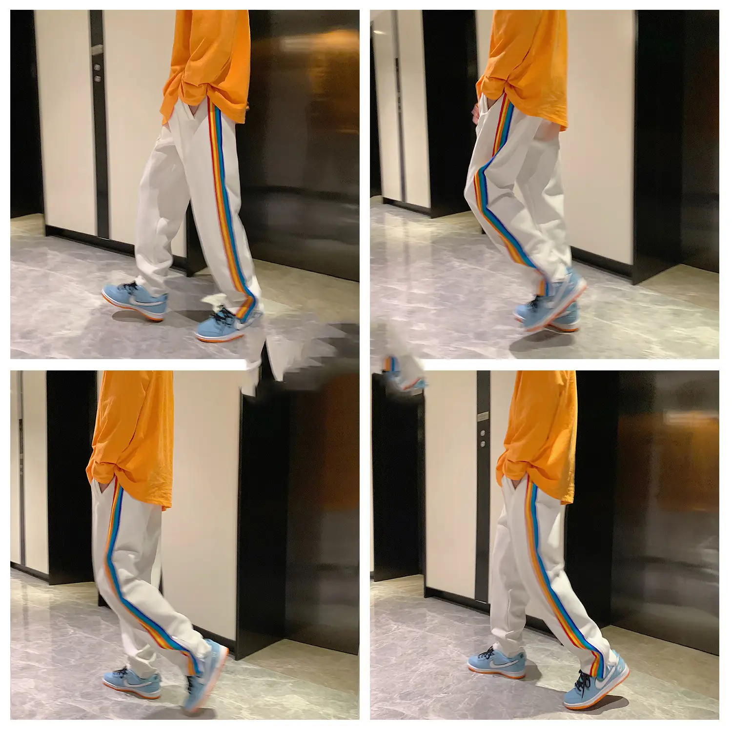 Spring Daily Casual Sports Pants Men And Women Side Zipper Rainbow Striped Long Pants