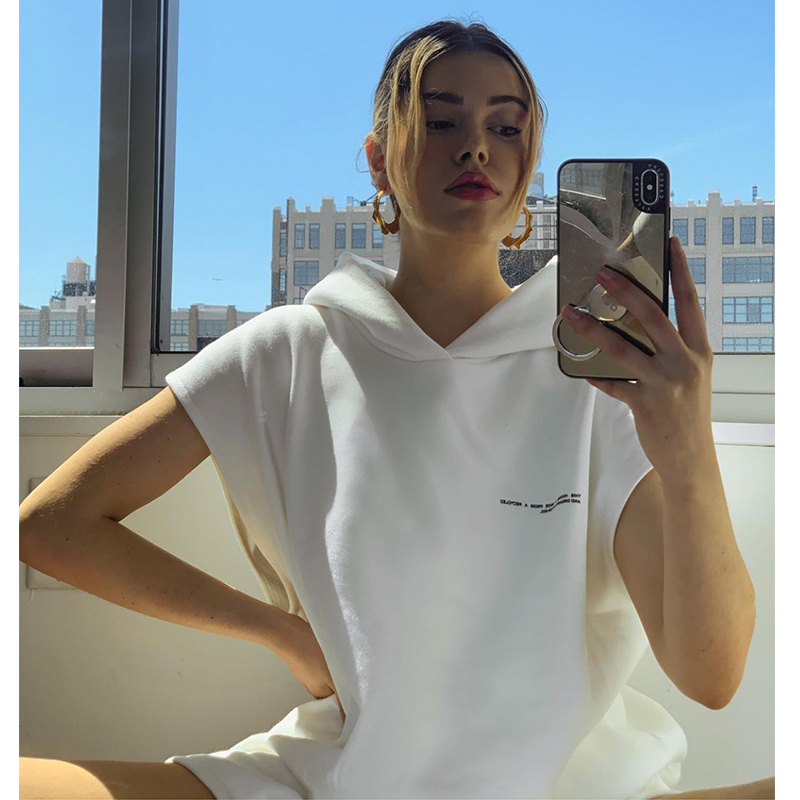 American Retro White Sleeveless Hoodie