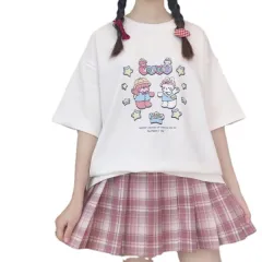 The New Japanese Soft Girl Cute Loose Blouse Pullover Round Neck All-Match Short Sleeves - White - View 1
