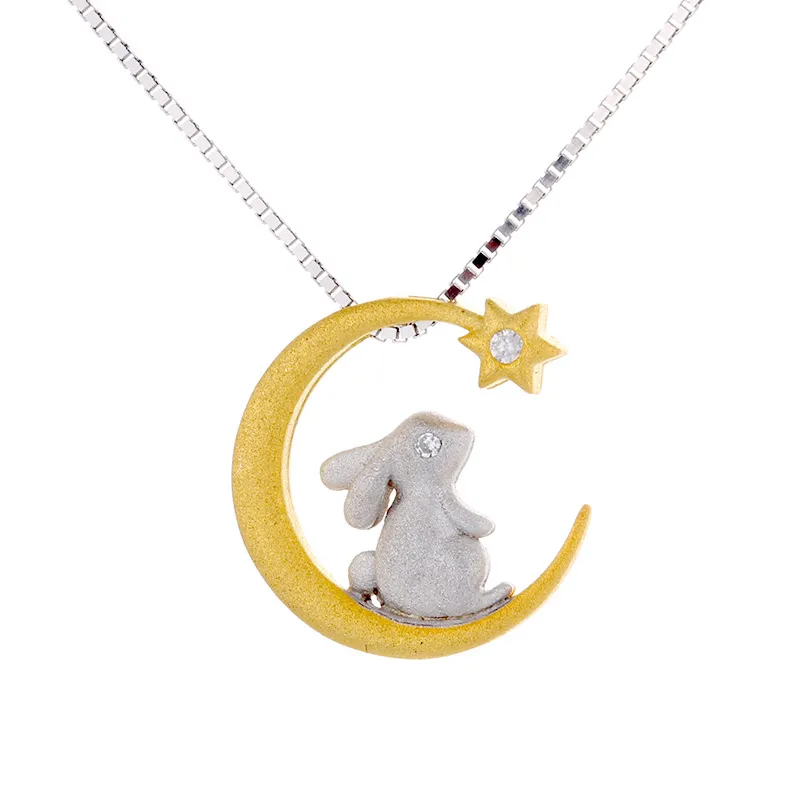 Moon Rabbit Six Pointed Star Necklace S925 Sterling Silver Separation 18K Gold - Moon Rabbit Necklace