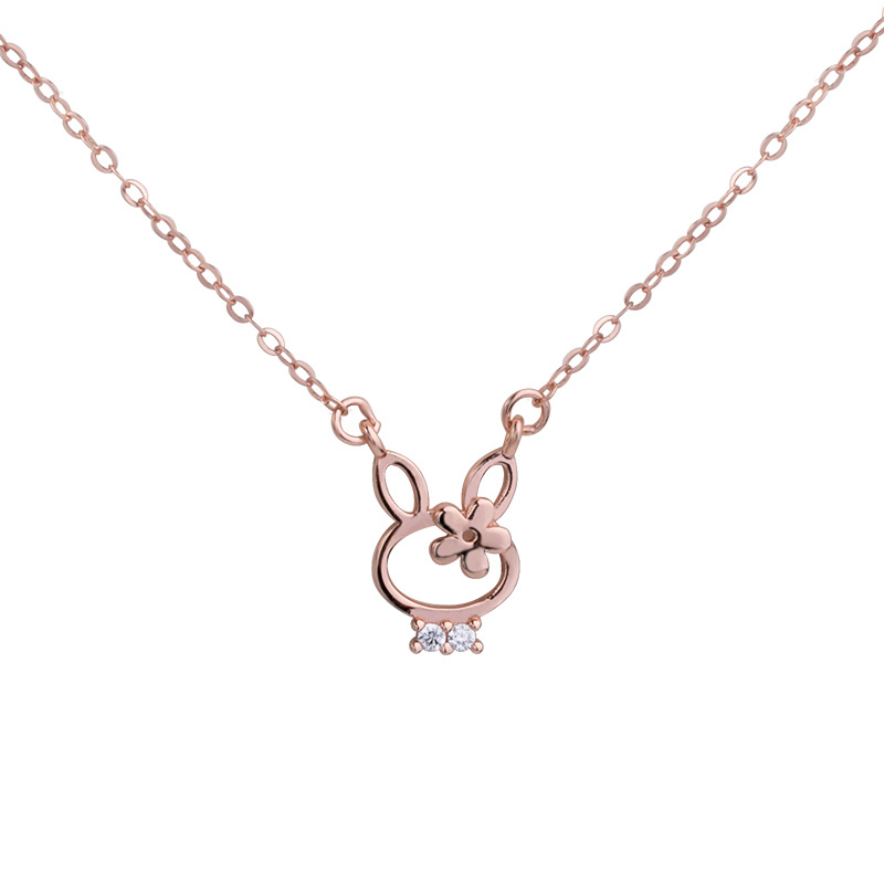Silver Rabbit Necklace Female Ins Niche Hollow Cute Flower Rabbit Clavicle Chain