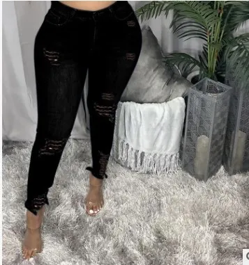 Jeans High Waist Stretch Slim Pants Foreign Trade Pencil Feet Pants Black - Shop at LoveMi
