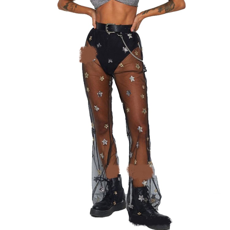 Idle See-Through Sequined Mesh Sunscreen Pants