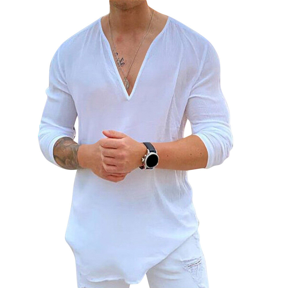 Pure Color Youth Collarless Long Sleeved Casual Slim Fit Top T Shirt