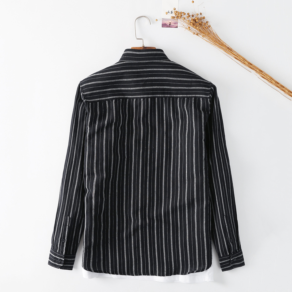 Lapel Striped Men's Linen Shirt