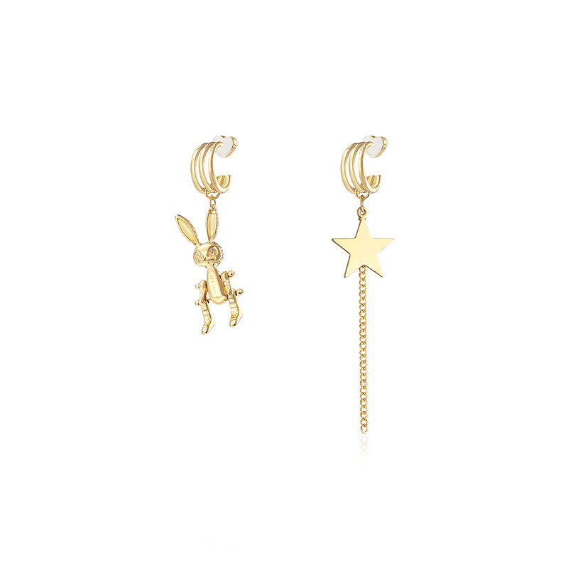 Long Star Rabbit Earrings Simple Silver Needle Stud Earrings