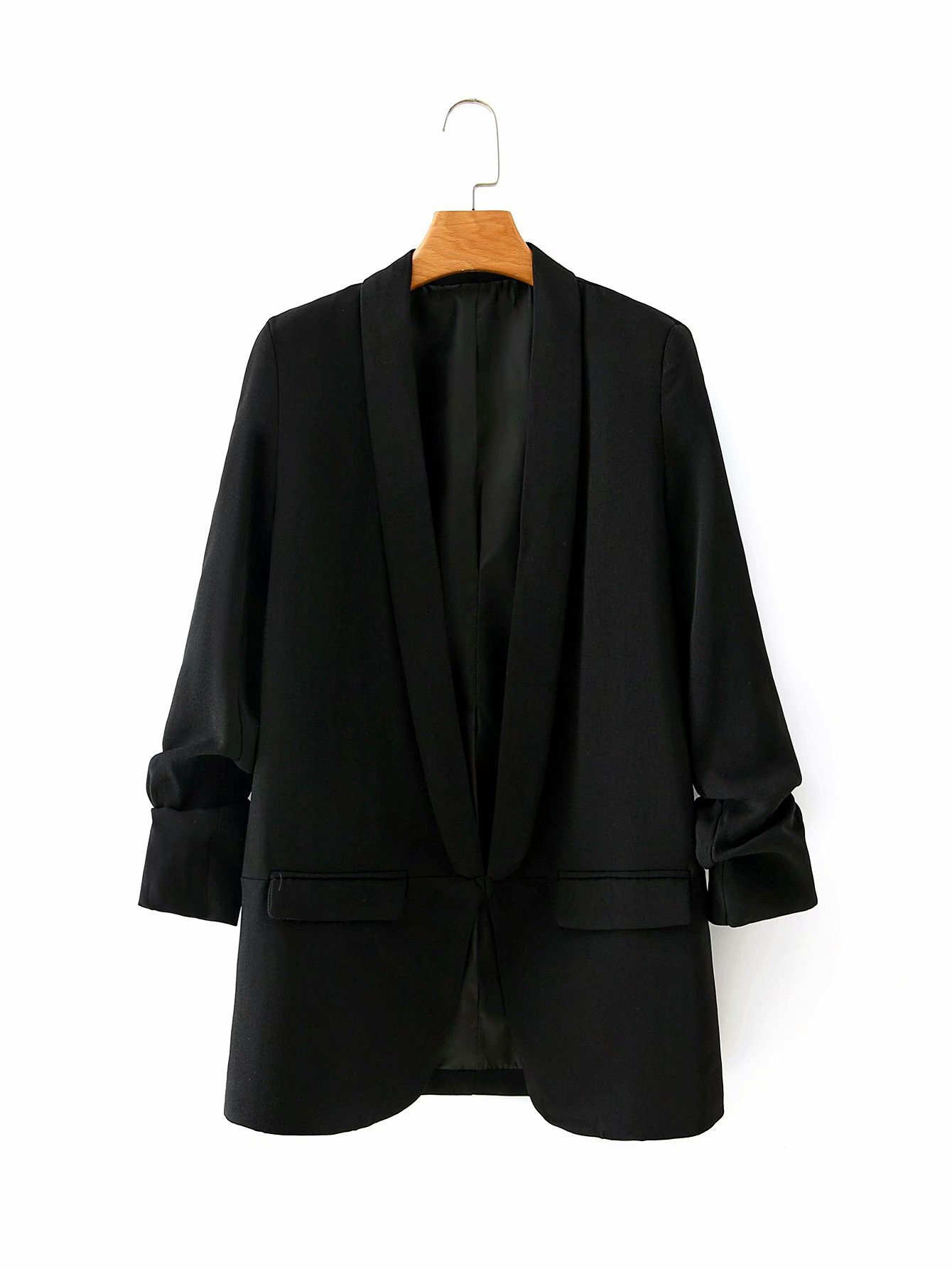 Summer Women's New Style European And American Style Solid Color Cuff Pleated Unbuttoned Suit Jacket