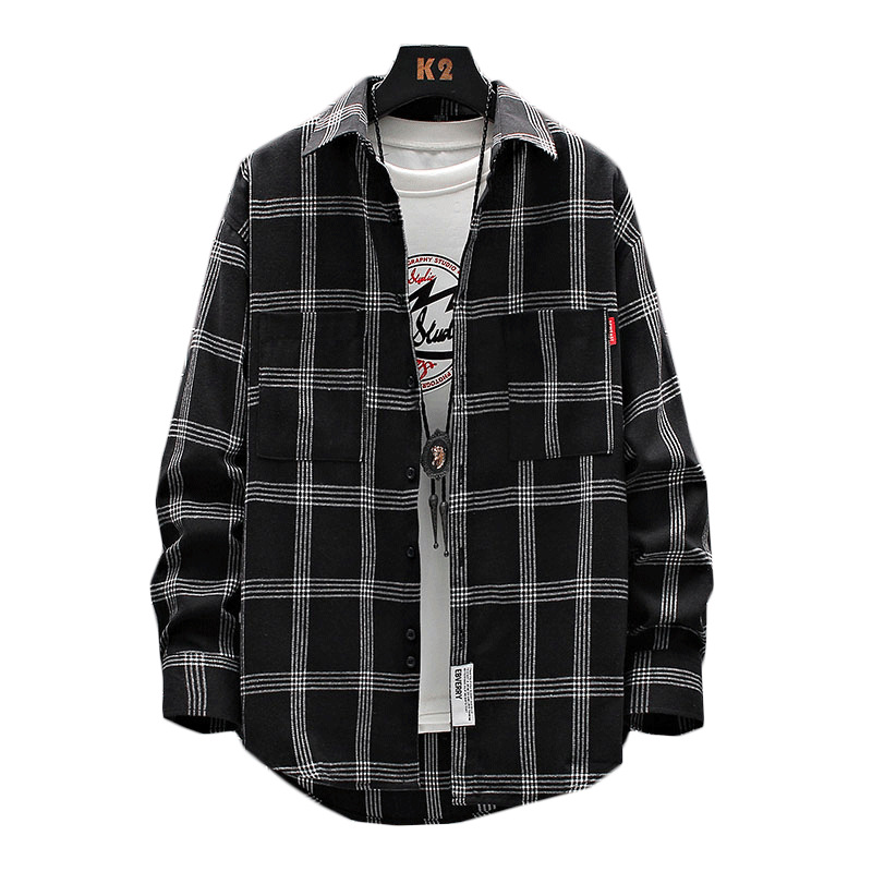 Title 2, Herren Plaid Hemd Koreanischer Stil Slim Fit fü...