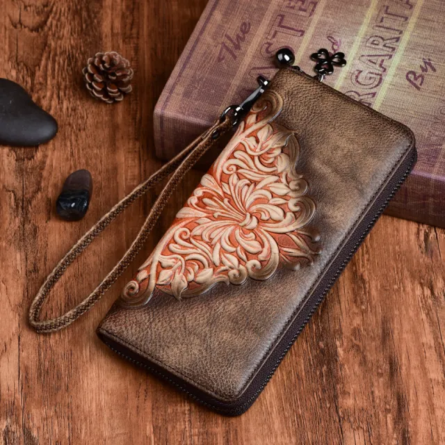 Long Retro Casual Leather Clutch Bag For Women Orange - Shop at LoveMi
