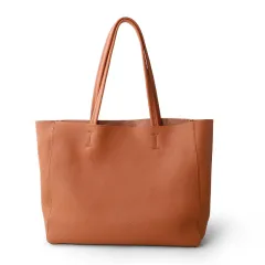 The First Layer Of Cowhide Large-capacity Tote Bag Cowhide Simple Soft Leather - Caramel Colour-Horizontal - View 1