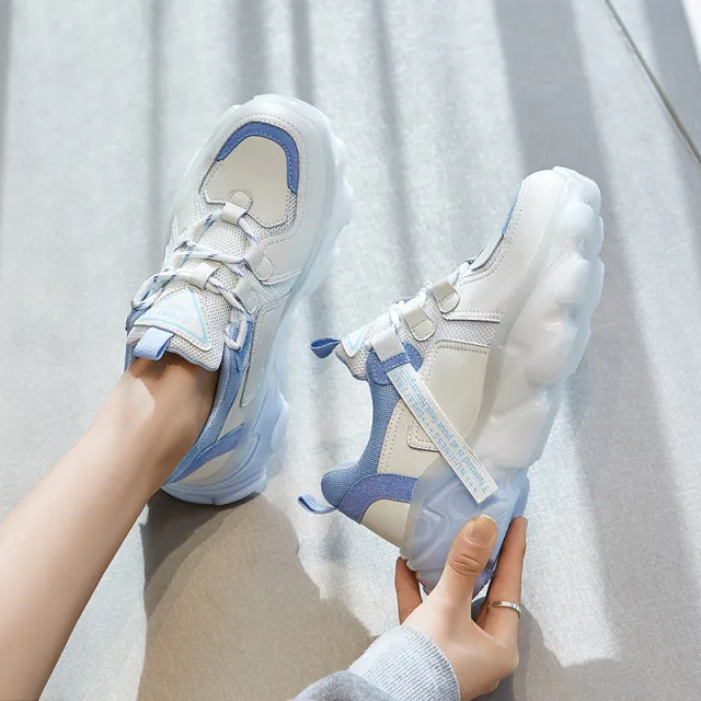 Fashion Retro Tpu Sole Round Head Trendy Casual Sneakers Comfortable Women Light Blue Sports Shoes Blue - Shop at LoveMi