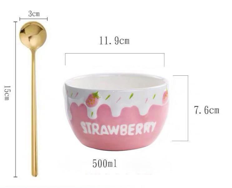 Title 3, Strawberry Bowl Ceramic Home Breakfast Bowl Cre...