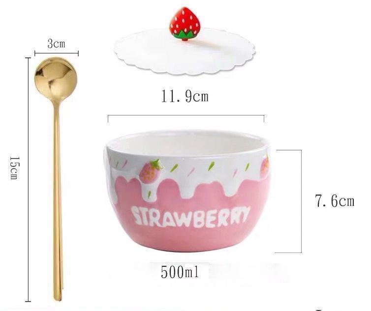 Title 4, Strawberry Bowl Ceramic Home Breakfast Bowl Cre...