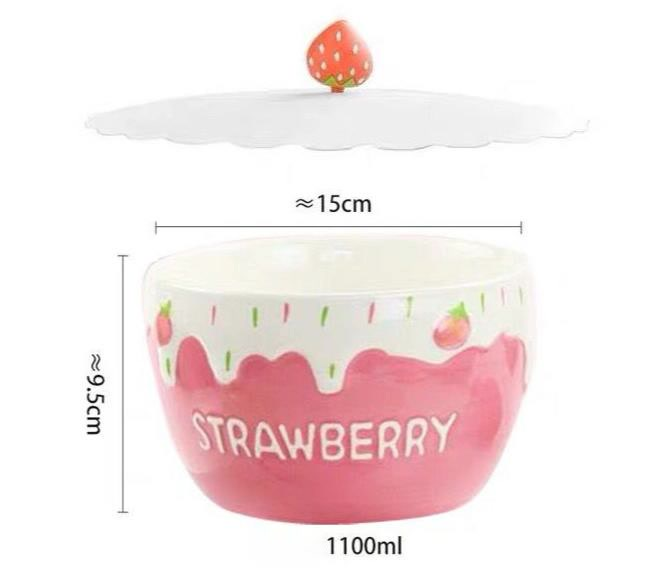 Title 6, Strawberry Bowl Ceramic Home Breakfast Bowl Cre...