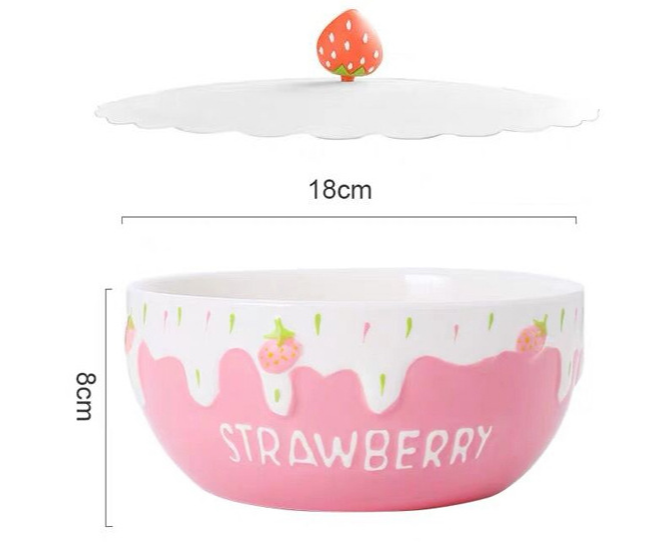 Title 9, Strawberry Bowl Ceramic Home Breakfast Bowl Cre...