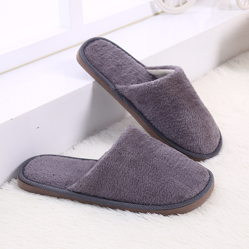 Thick Bottom Plush Couple Solid Color Cotton Slippers