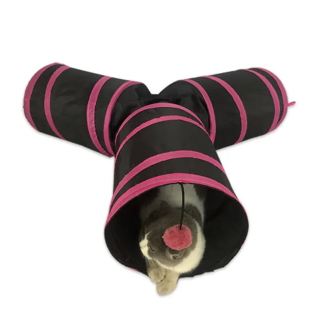 Y shaped Foldable Cat Tunnel Fabric Pet Cat Toy Drill Hole Funny Cat Pet Nest Pink - Shop at LoveMi