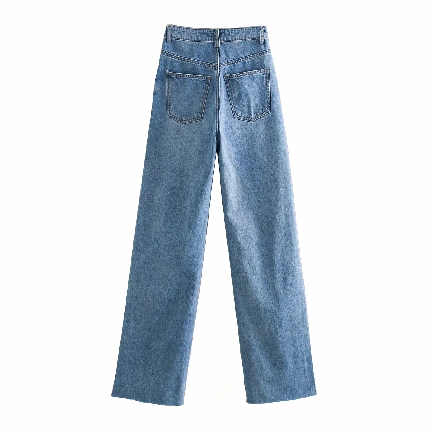 Title 3, Womens thin wide-leg jeans with ripped raw edg...