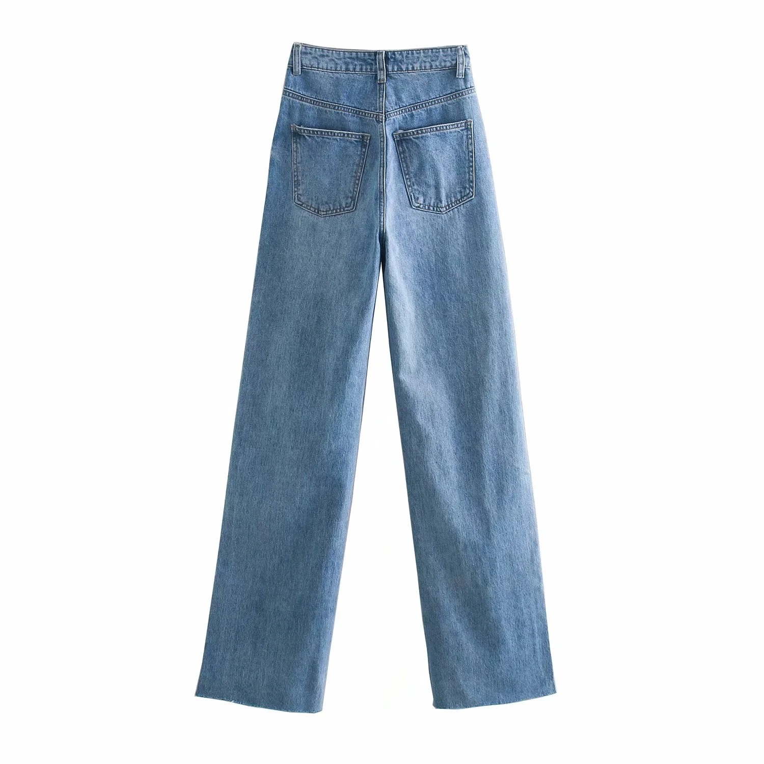 Wide-Leg Jeans With Ripped Raw Edges, Women'S Thin