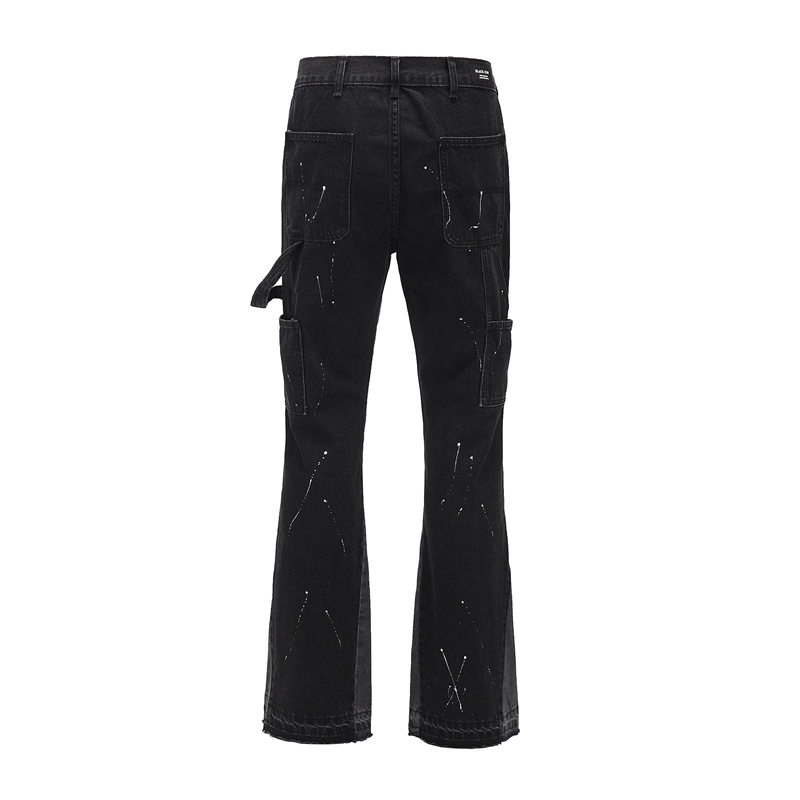 Title 1, Mens flared trousers with splash ink stitching...