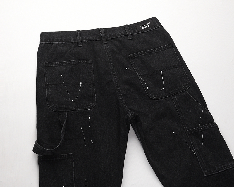 Title 6, Mens flared trousers with splash ink stitching...