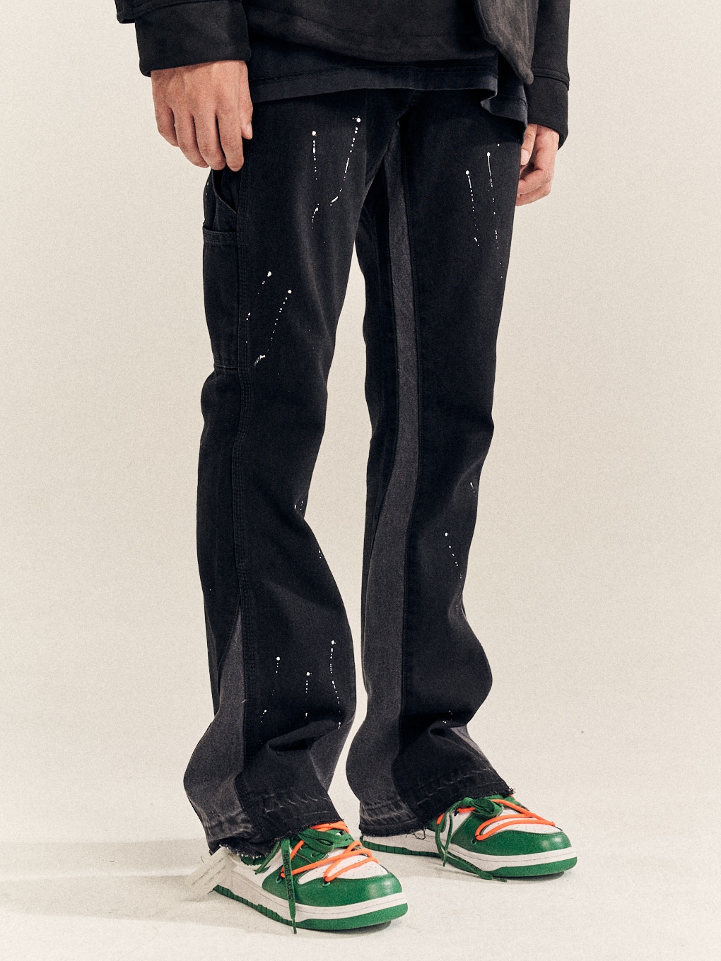 Boy Splash Ink Stitching Deconstructed Men's Flared Trousers