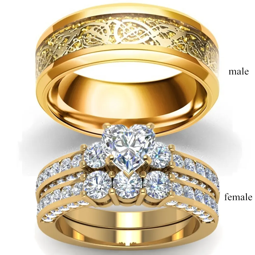 Zircon Gold Dragon Ring for Couples