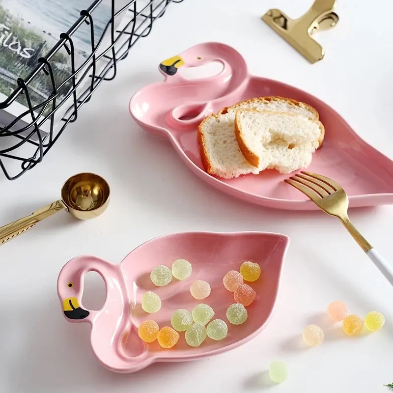 Creative Flamingo Ceramic Tableware Plate Rice Bowl Snack Dessert