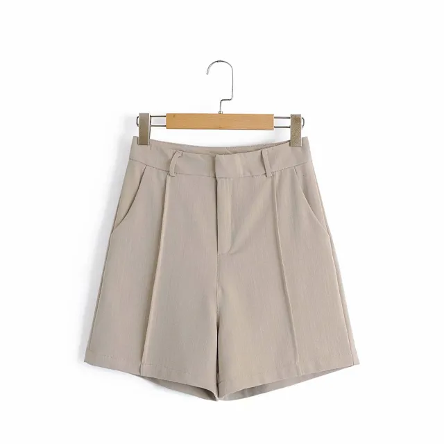 TRAF Short Chic Avec Poches Pour Femmes, Vintage, Taille Haute, Pantalons Courts Khaki - Shop at LoveMi