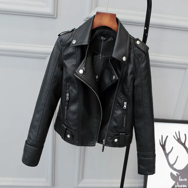 Short Korean Slim Fit Motorcycle Pu Jacket Black - Shop at LoveMi