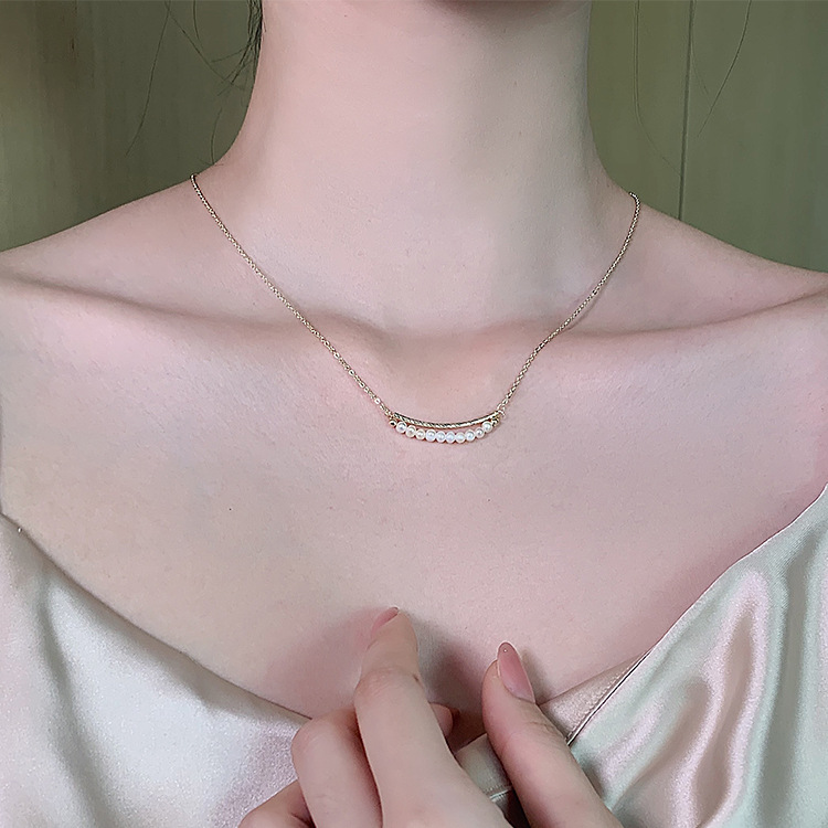 14K Real Gold Plating Natural Baroque Freshwater Pearl Necklace Clavicle Chain Tide Necklace