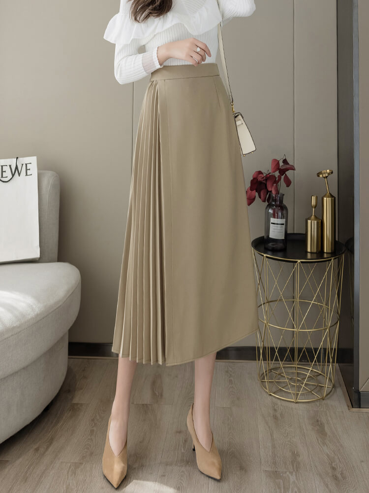 Irregular Pleated Skirt And Umbrella Skirt Mid-length High Waist