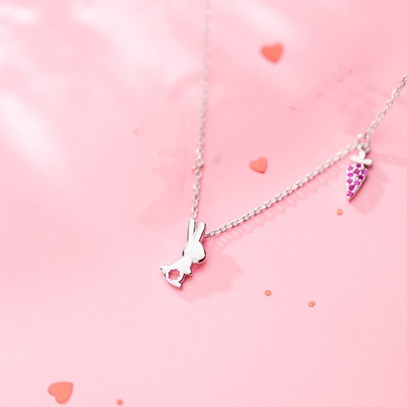 Ailuoqi S925 Silver Necklace Female Small  And Sweet Diamond Rabbit Carrot