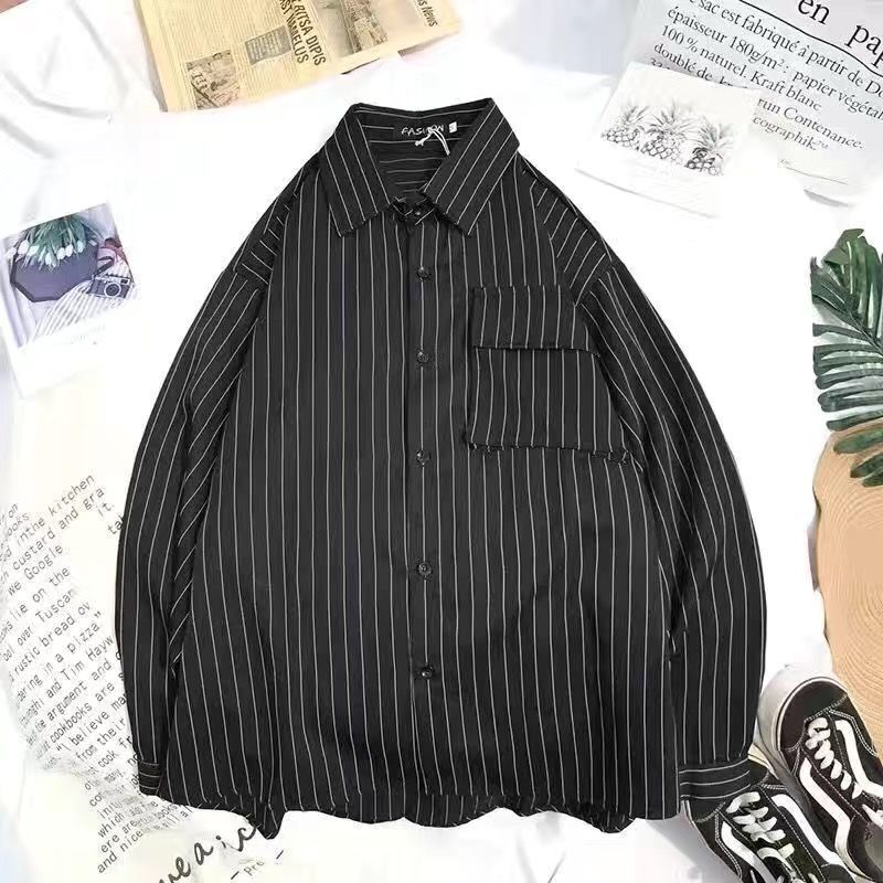 Striped Shirt Men's Long Sleeved Jacket Loose All Match Shirt