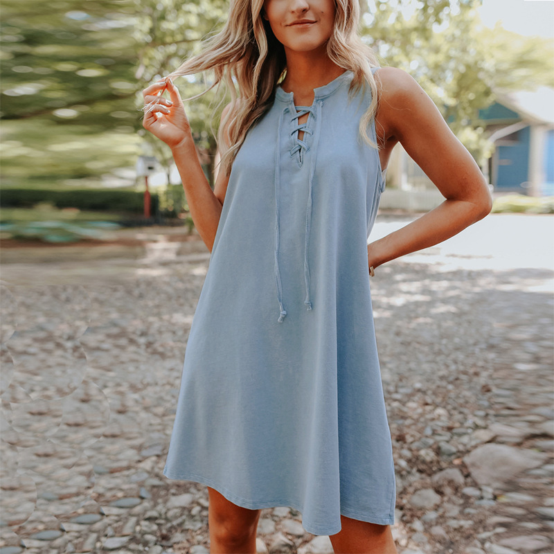 Sleeveless Dress With Wide Loose Round Neckline