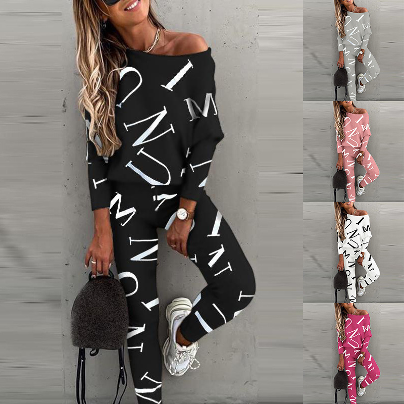 Women's Letter Printing Long Sleeve Casual Suit