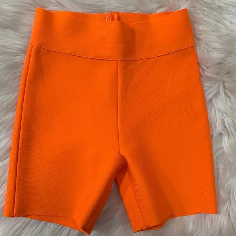 Black Red White Rayon Bandage Pants For Women - Orange