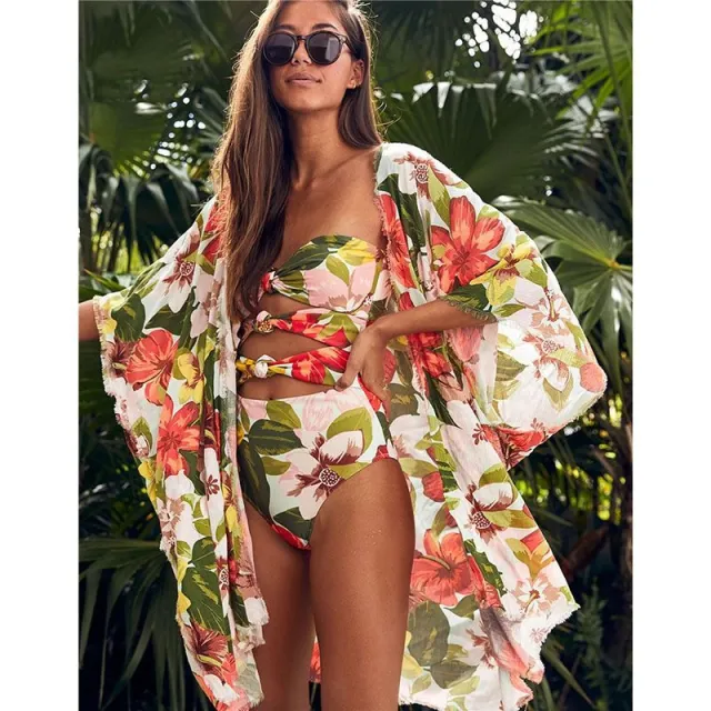 Sun Protection Printed Cardigan Two Piece Swimsuit Coat M - Shop at LoveMi