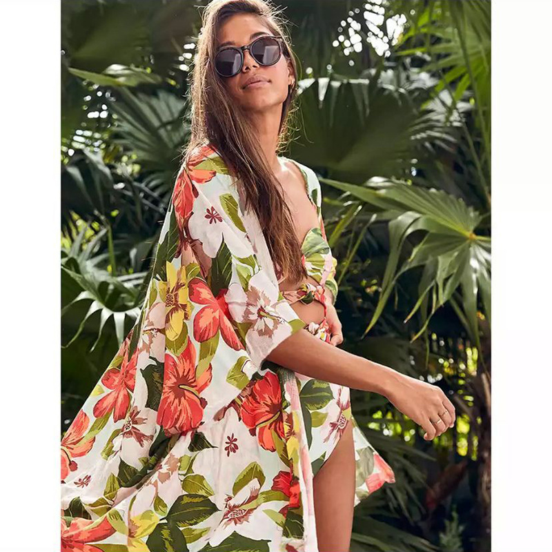 Sun Protection Printed Cardigan Two-Piece Swimsuit