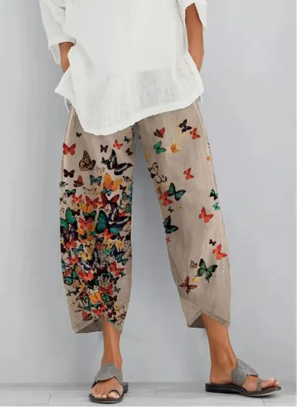 Printed Casual Women's Cropped Trousers Khaki - Shop at LoveMi