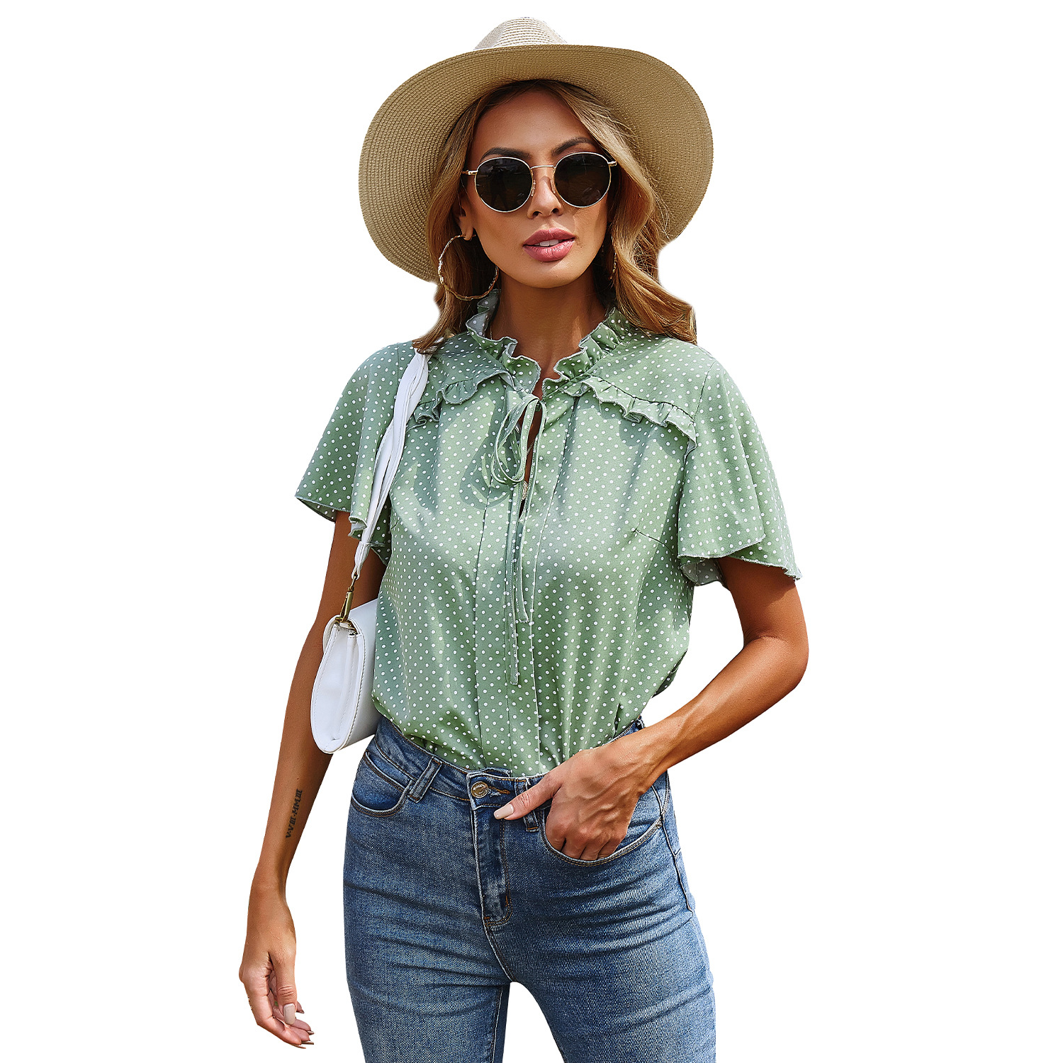 Women's Polka Dot Shirt With Wooden Ears