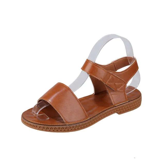 Fish Mouth Velcro Flat Sandals Brown - Shop at LoveMi