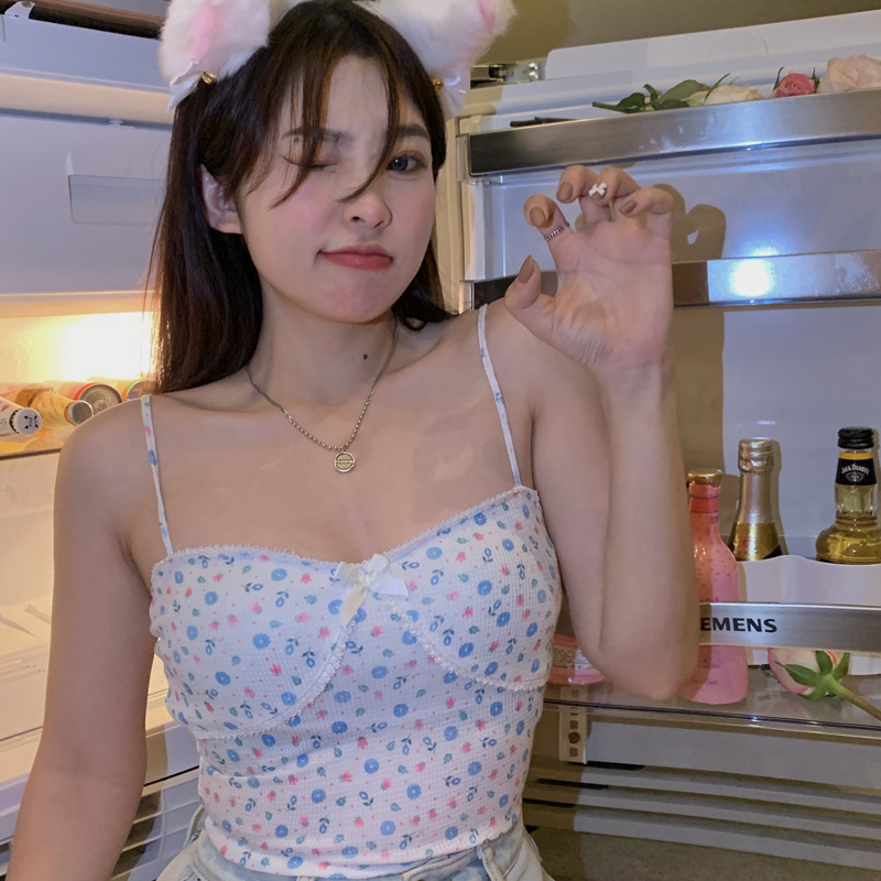 Sexy Slim Cropped Top With Floral Sash And Beautiful Back