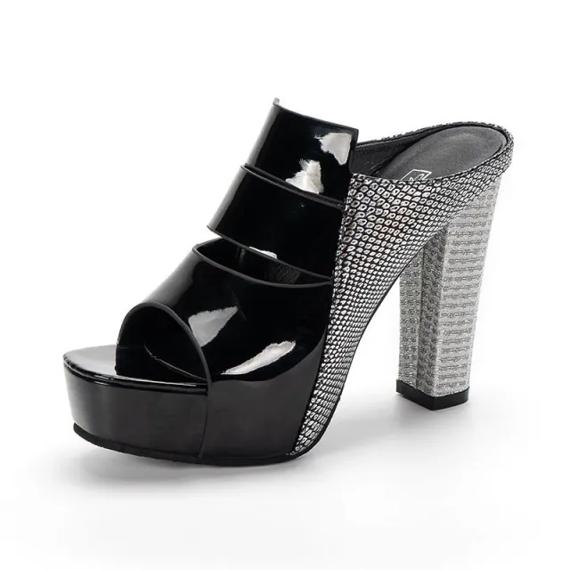 Fish Mouth Thick Heels Wear High heeled Slippers Black - Shop at LoveMi