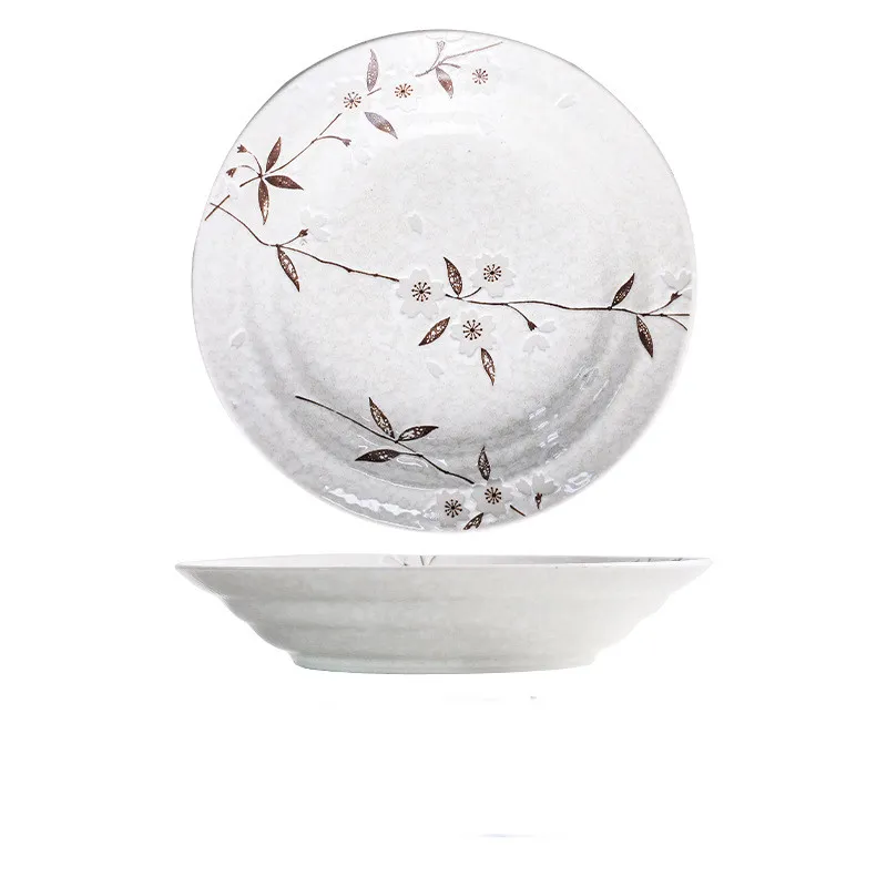 Burning White Cherry Blossom Japanese-style Tableware Ceramic Bowl - K